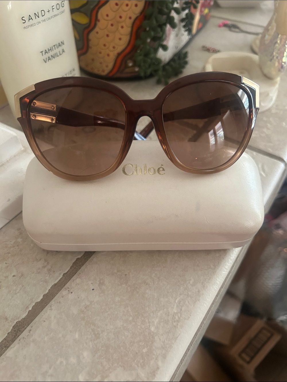 Chloé Brown Gradient Oversized Cat-Eye Sunglasses VGUC